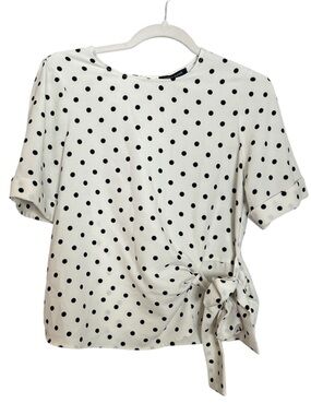 Tommy Hilfiger White Black Polka Dot Side-Tie Blouse